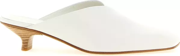 White Calfskin Mid Heel Pumps