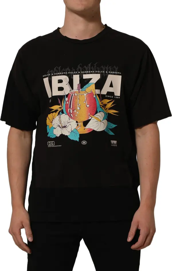 Black Tropical "IBIZA" Men Crew Neck T-shirt