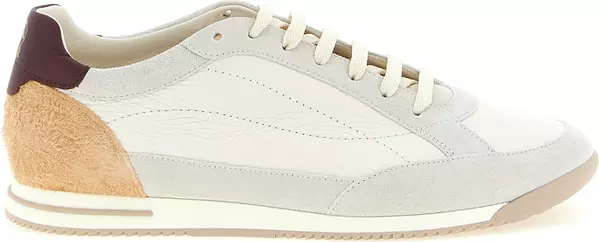 Beige Nubuc Leather Low Top Sneakers