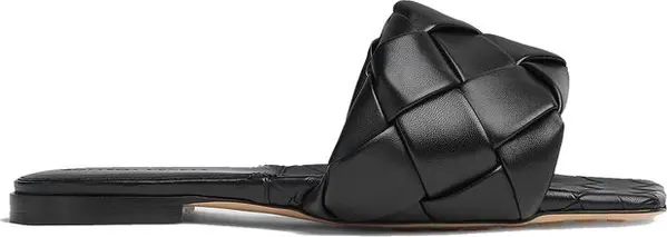 Black Lamb Leather Flat Sandals