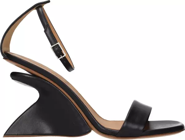 Black Leather Stiletto Heel Sandals