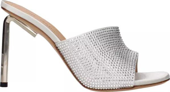 Gray Satin Stiletto Heel Sandals