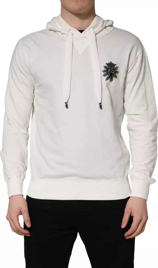 White Cotton Hooded Sweatshirt Sweater