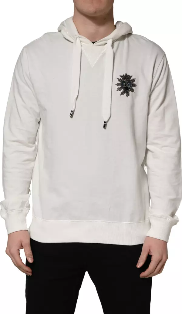 White Cotton Hooded Sweatshirt Sweater