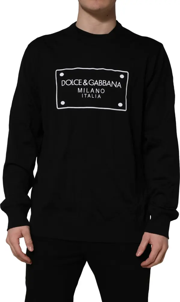 Black Graphic Logo Crew Neck Wool Pullover Sweater