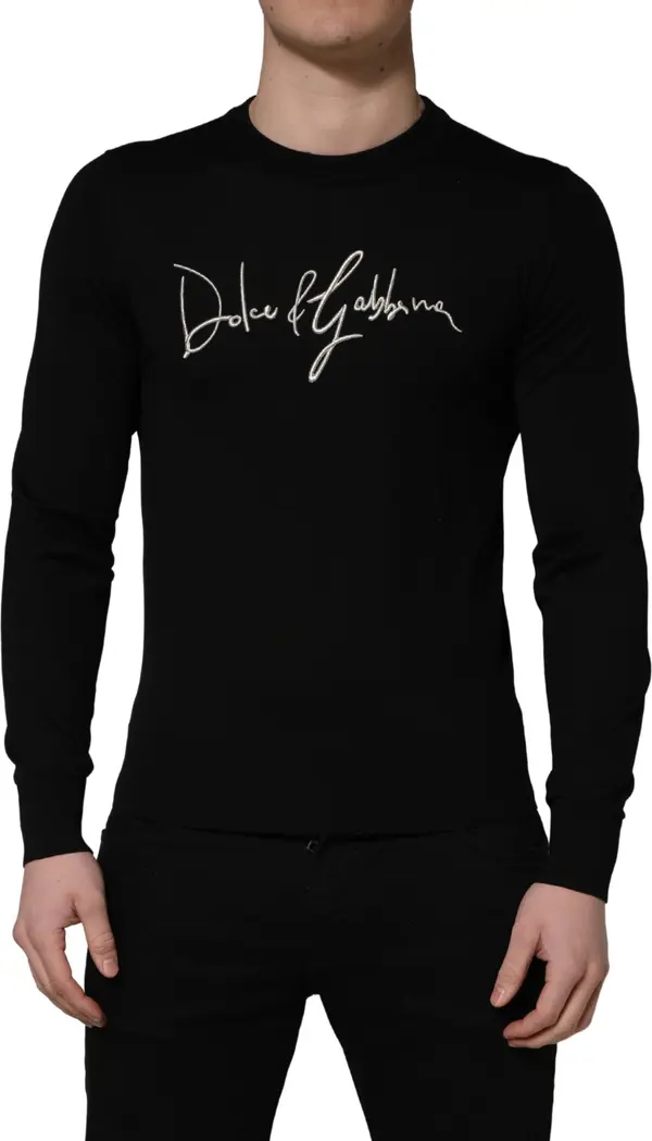 Black embroidered Logo Crew Neck Pullover Sweater