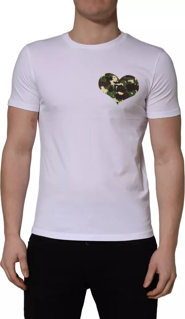 White Heart Shaped Camouflage Patch Men T-shirt
