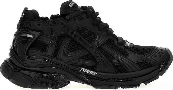 Black Polyester Athletic Sneakers