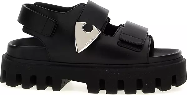 Black Calf Leather Bos Taurus Flat Sandals