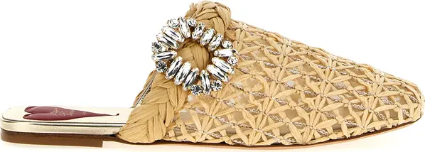 Beige Raffia Mules