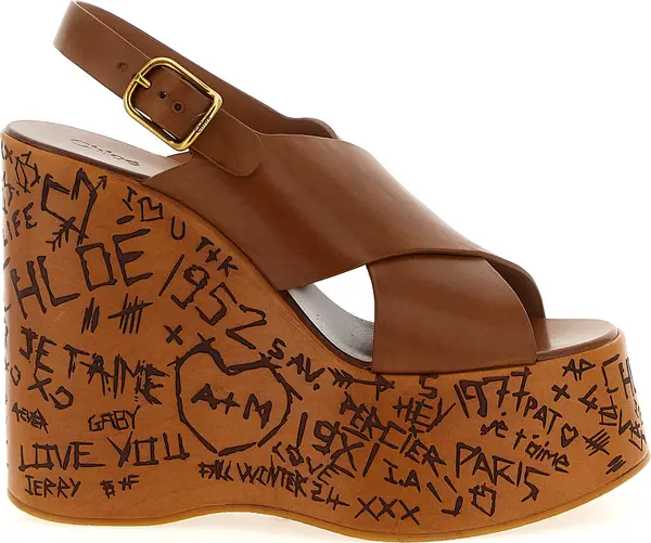 Brown Calfskin Wedge Sandals
