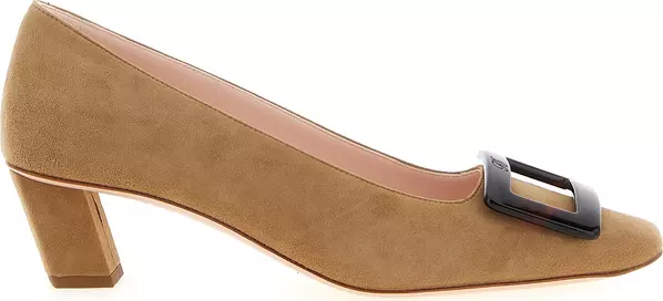 Beige Goatskin Mid Heel Pumps