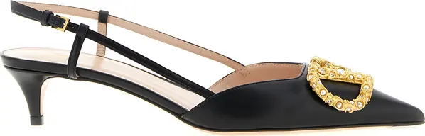 Black Calfskin Mid Heel Pumps