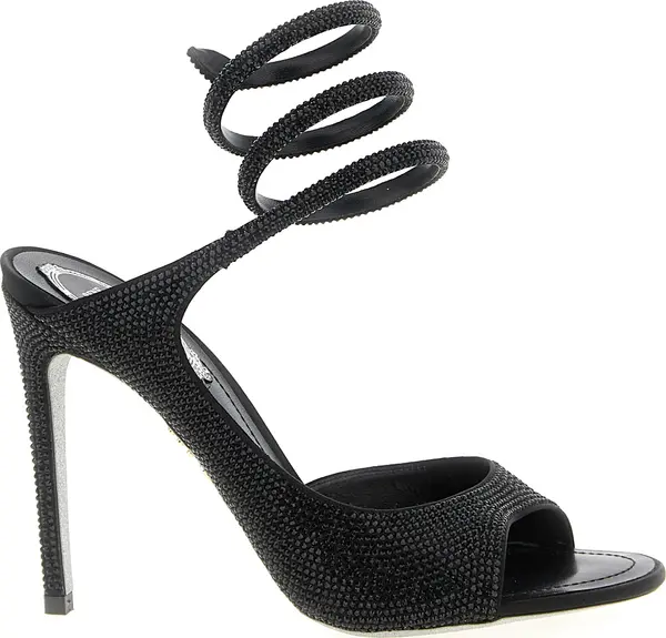 Black Satin Stiletto Heel Sandals