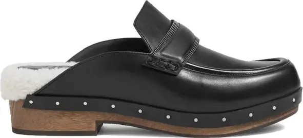 Black Leather Mules