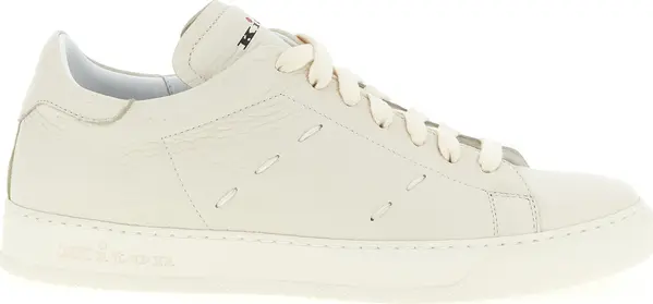 White Nubuc Leather Low Top Sneakers