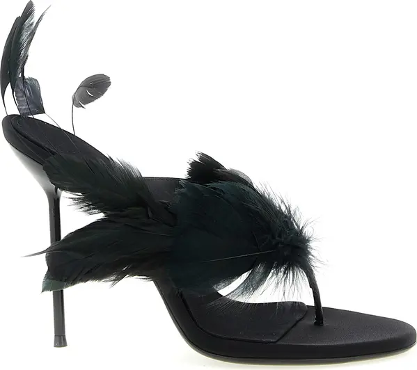 Black Silk Stiletto Heel Sandals