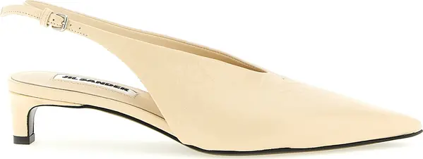 Beige Calfskin Mid Heel Pumps