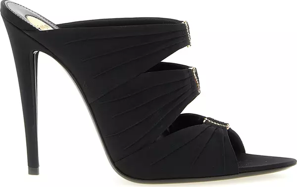 Black Viscose Stiletto Heel Sandals