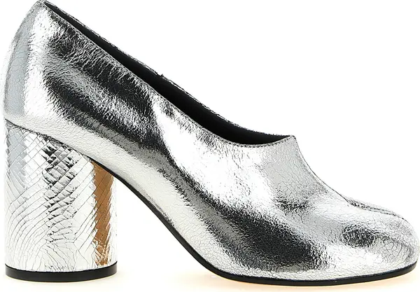 Silver Calfskin Mid Heel Pumps