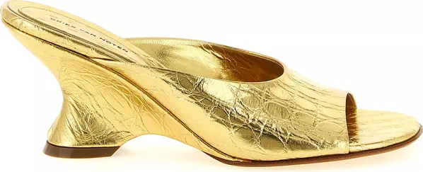 Gold Calfskin Wedge Sandals