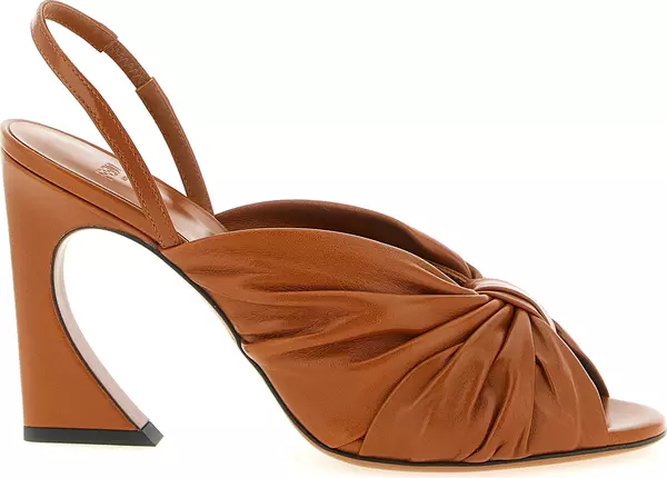 Brown Lamb Leather Stiletto Heel Sandals