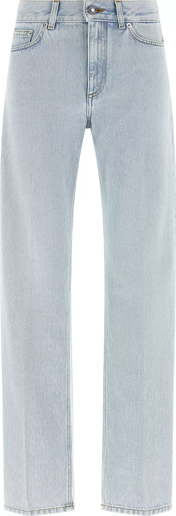 Blue Cotton Straight-Leg Jeans