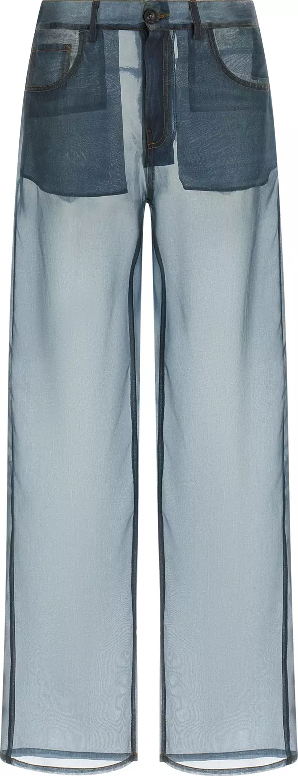 Blue Silk Casual Pants