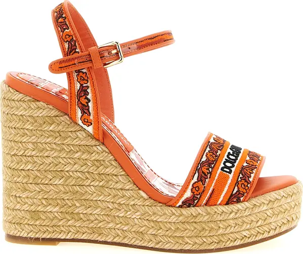 Orange Cotton Wedge Sandals