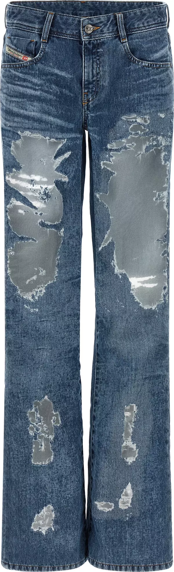 Blue Cotton Flared Jeans