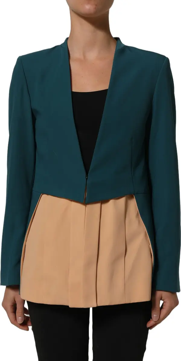 Dark Green Beige Polyester Overcoat Women Blazer Jacket