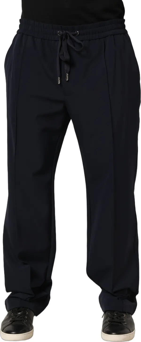 Dark Blue Drawstring Nylon Jogger Sweatpants Pants