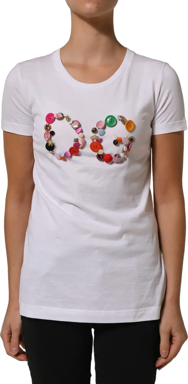 White DG Logo Embellished Round Neck T-shirt