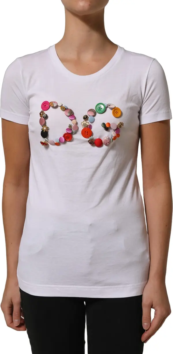 White DG Logo Embellished Round Neck T-shirt