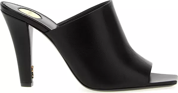 Black Leather Stiletto Heel Sandals