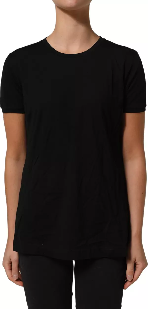 Black Wool Crew Neck Short Sleeves Men T-shirt