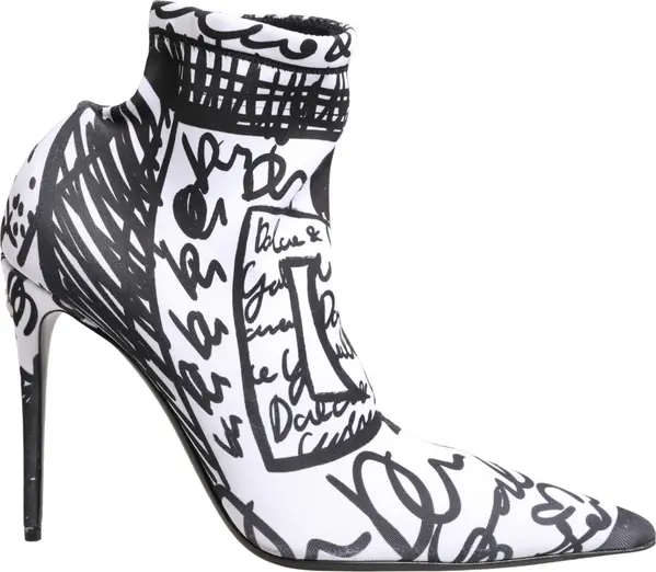 White Graffiti Stretch Ankle Boots Shoes
