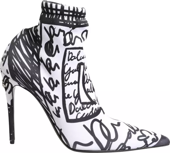White Graffiti Stretch Ankle Boots Shoes