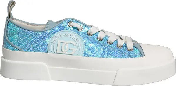Blue White Sequin Logo Low Top Sneakers Shoes