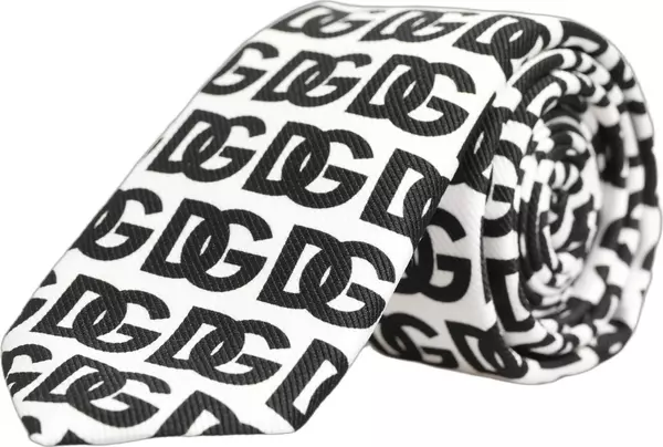 White Black Logo Monogram Wide Adjustable Men Necktie Tie