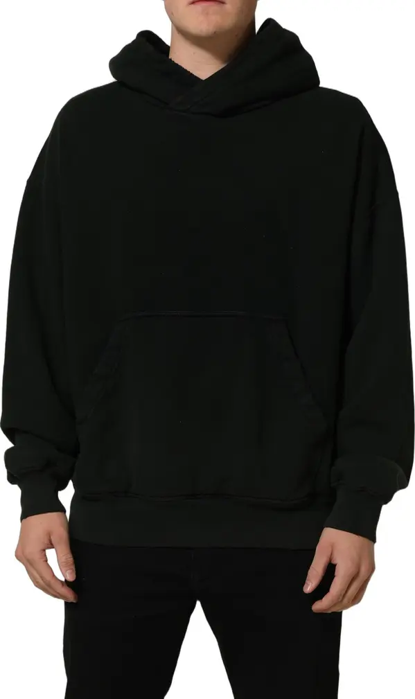 Black Cotton Hooded Men Sweatshirt Sweater
