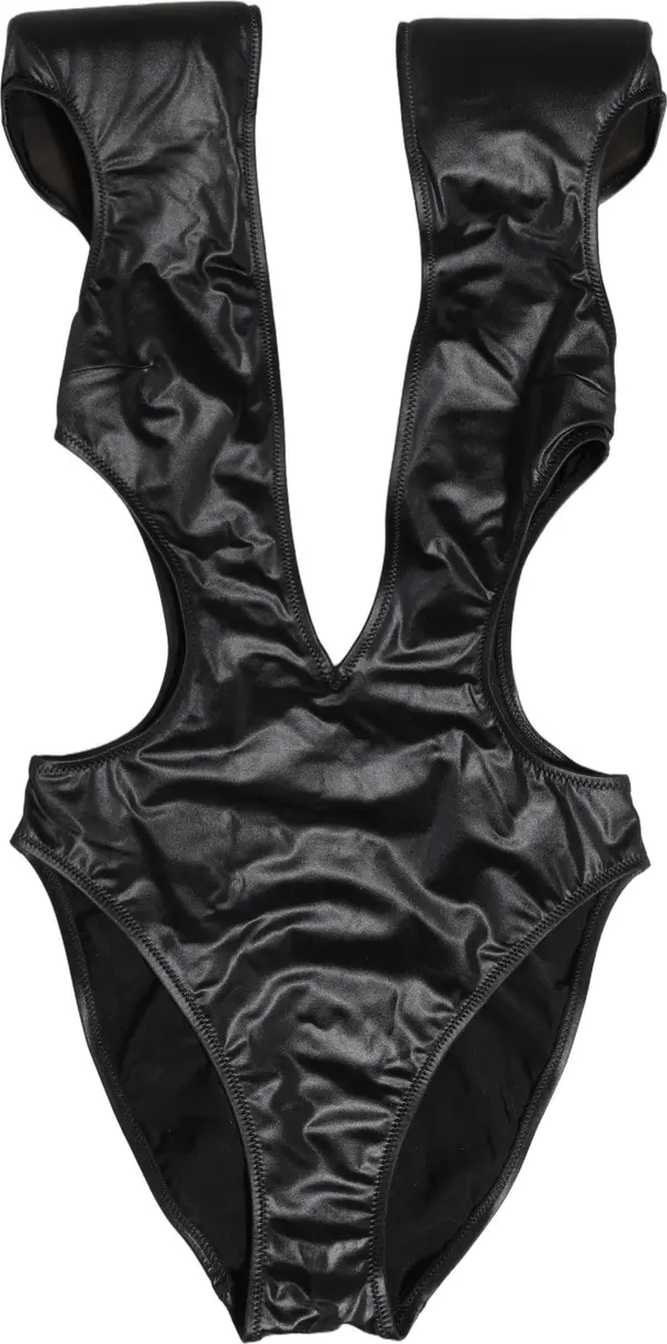 Black Deep V-Neck Cutout One Piece Swimwear