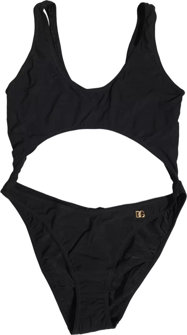 Black Cutout Logo One Piece Swimsuit Swimwear