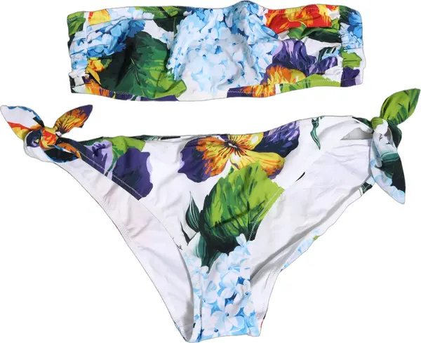 White Floral Bandeau Brief Two Piece Swimwear