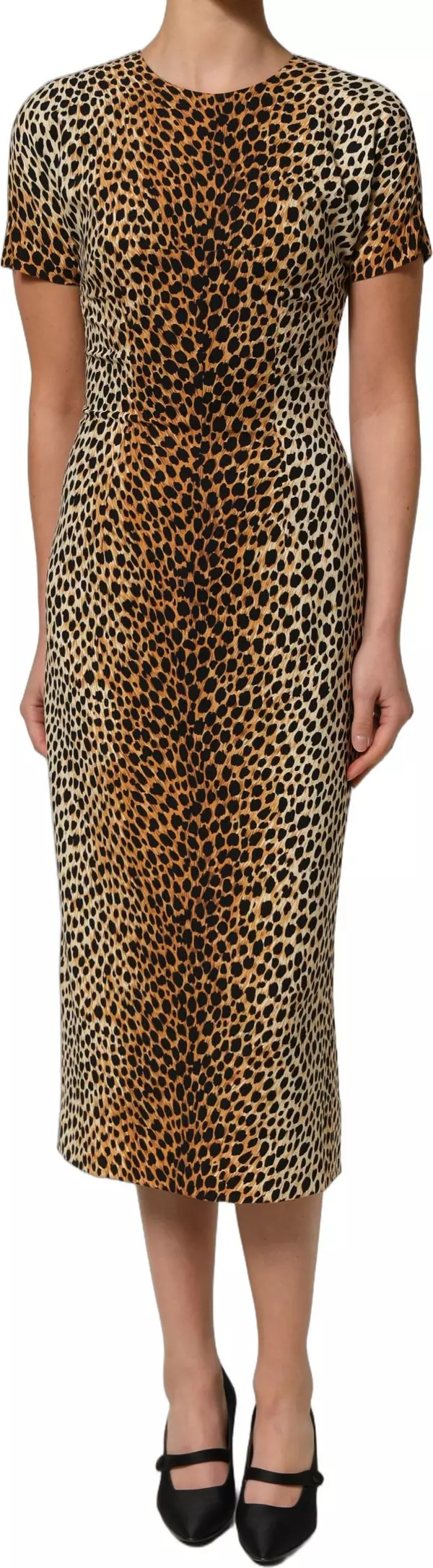 Brown Leopard Print Silk Sheath Midi Dress