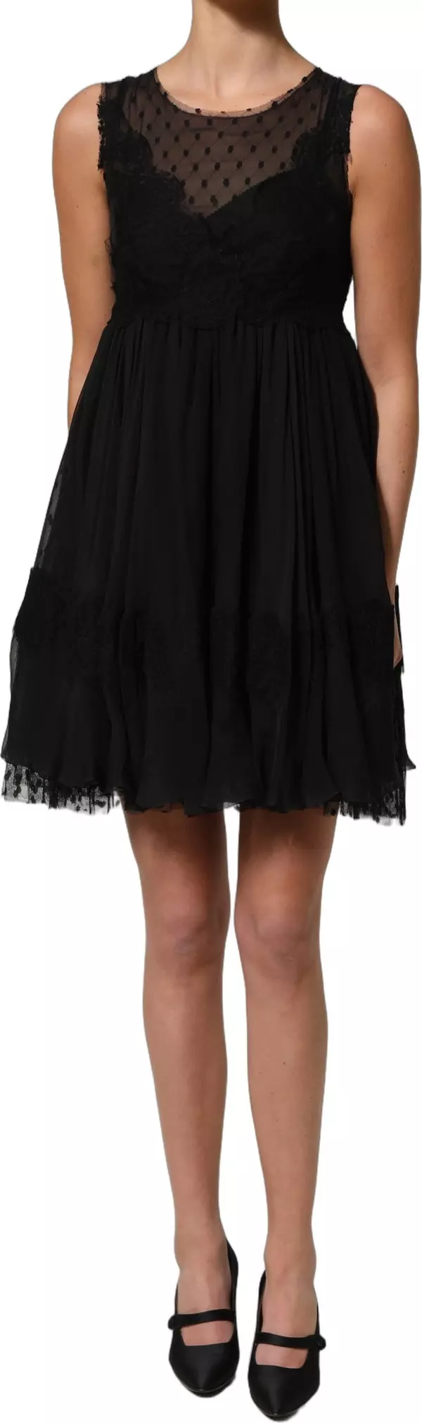 Black Lace Trim Sleeveless A-line Mini Dress