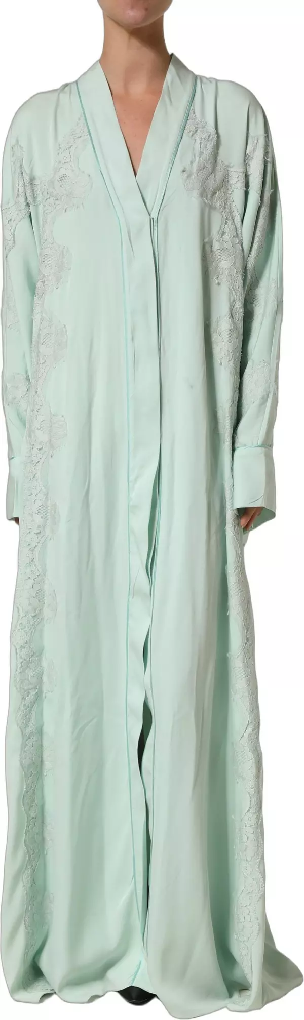 Mint Green Silk Lace Trim Abaya Maxi Dress