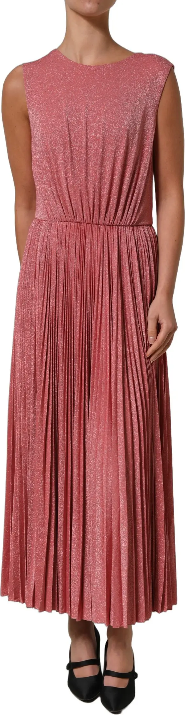Coral Pink Pleated Sleeveless Max Dress