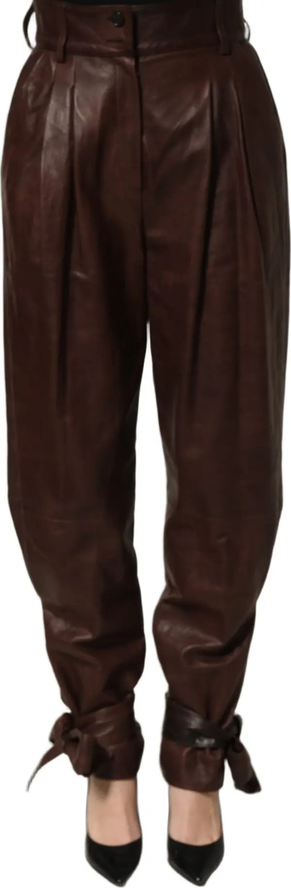 Brown Leather High Waist Tapered Leg Pants