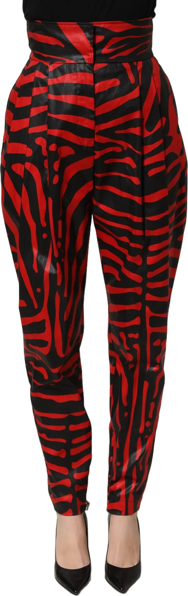 Red Black Zebra Print Cotton HighWaist Pants